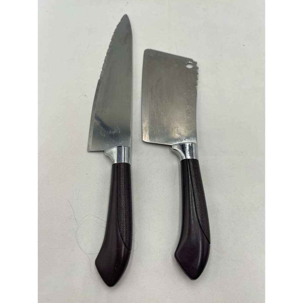 Ginsu Knife Brown Plastic Handle Stainless USA Chef Knife & Meat Cleaver